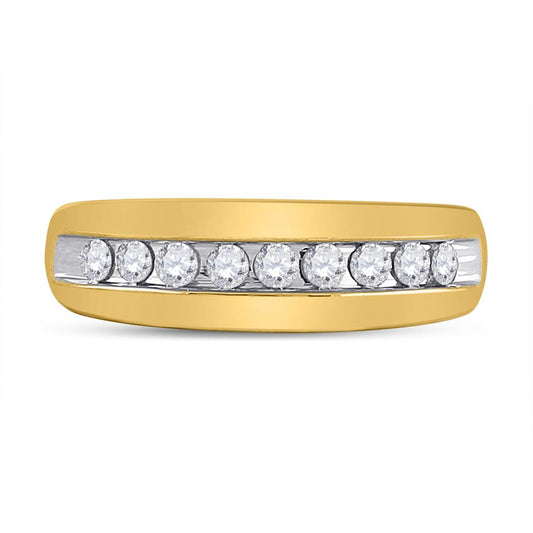 10k Yellow Gold Round Diamond Wedding Single Row Band Ring 1/2 Cttw