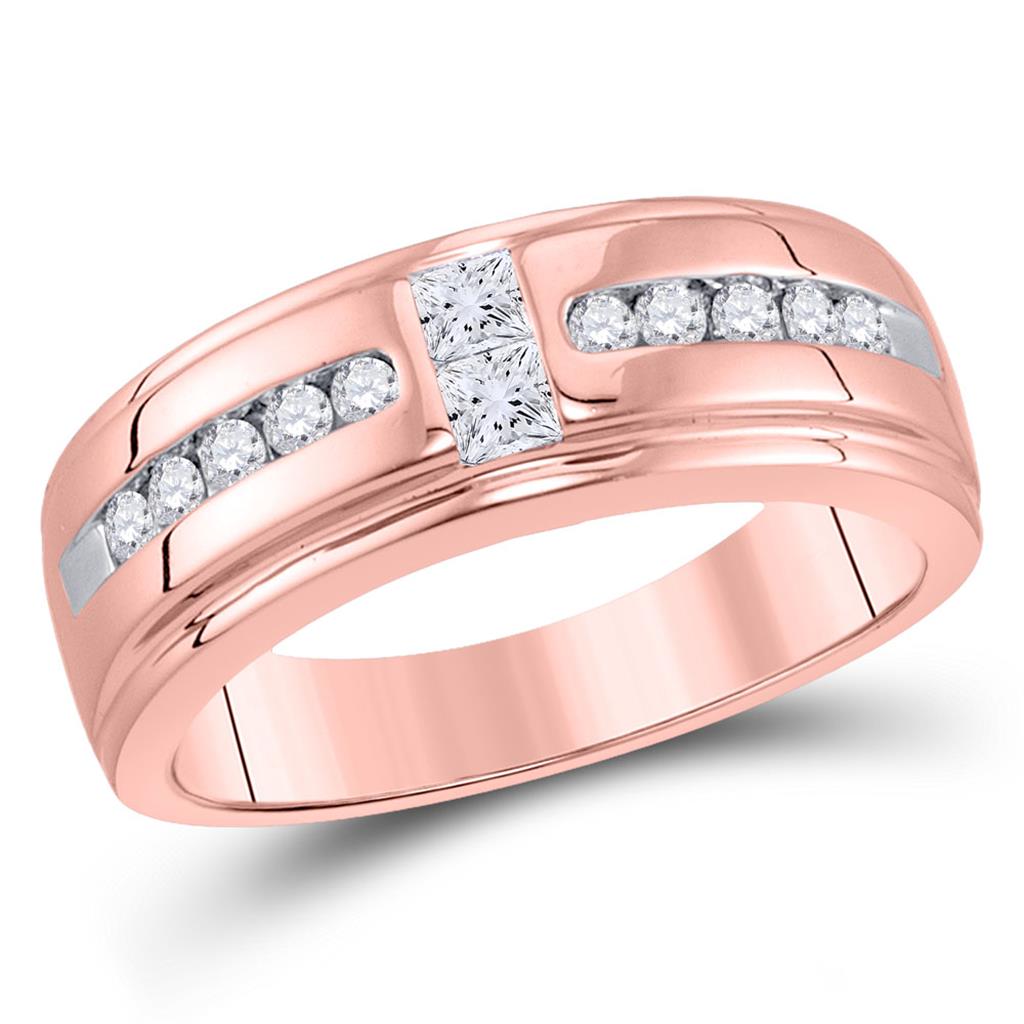 10k Rose Gold Princess Round Diamond Wedding Band Ring 1/2 Cttw