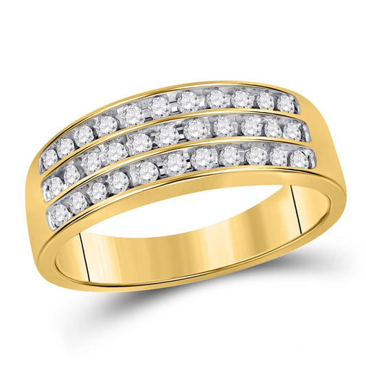 10k Yellow Gold Round Diamond Wedding 3-Row Band Ring 1/2 Cttw