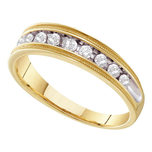 10k Yellow Gold Round Diamond Wedding Single Row Band Ring 1/2 Cttw