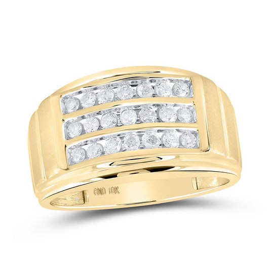 10k Yellow Gold Round Diamond Triple Row Band Ring 1/2 Cttw