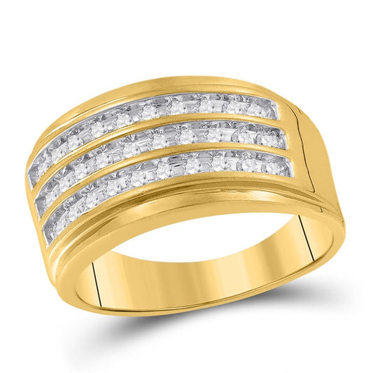 10k Yellow Gold Round Diamond Triple Row Band Ring 1/2 Cttw