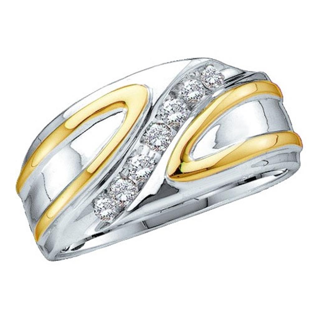 10k Two-tone Gold Round Diamond Diagonal Row Band Ring 1/4 Cttw