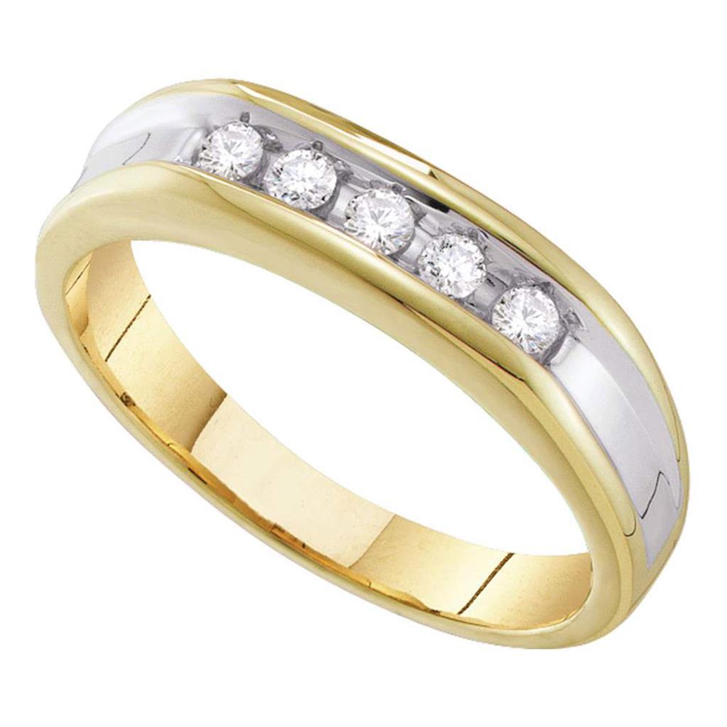 10k Yellow Two-tone Gold Round Diamond Single Row Wedding Band 1/4 Cttw