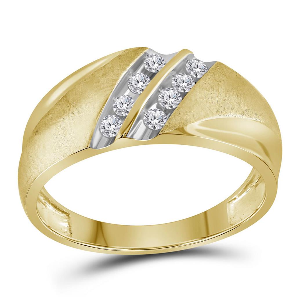 10k Yellow Gold Round Diamond Wedding Double Row Band Ring 1/4 Cttw