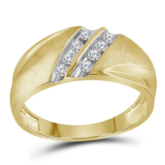 10k Yellow Gold Round Diamond Wedding Double Row Band Ring 1/4 Cttw