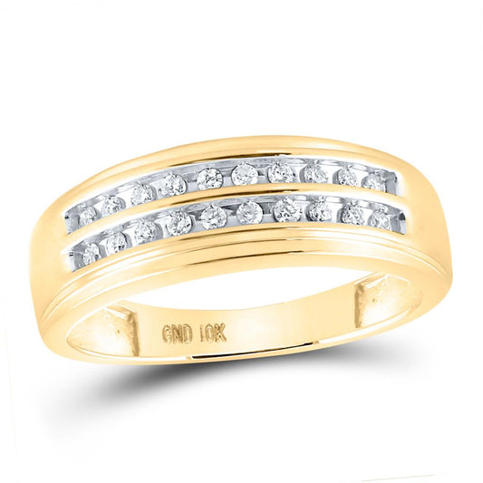 10k Yellow Gold Round Diamond Wedding 2-Row Band Ring 1/4 Cttw