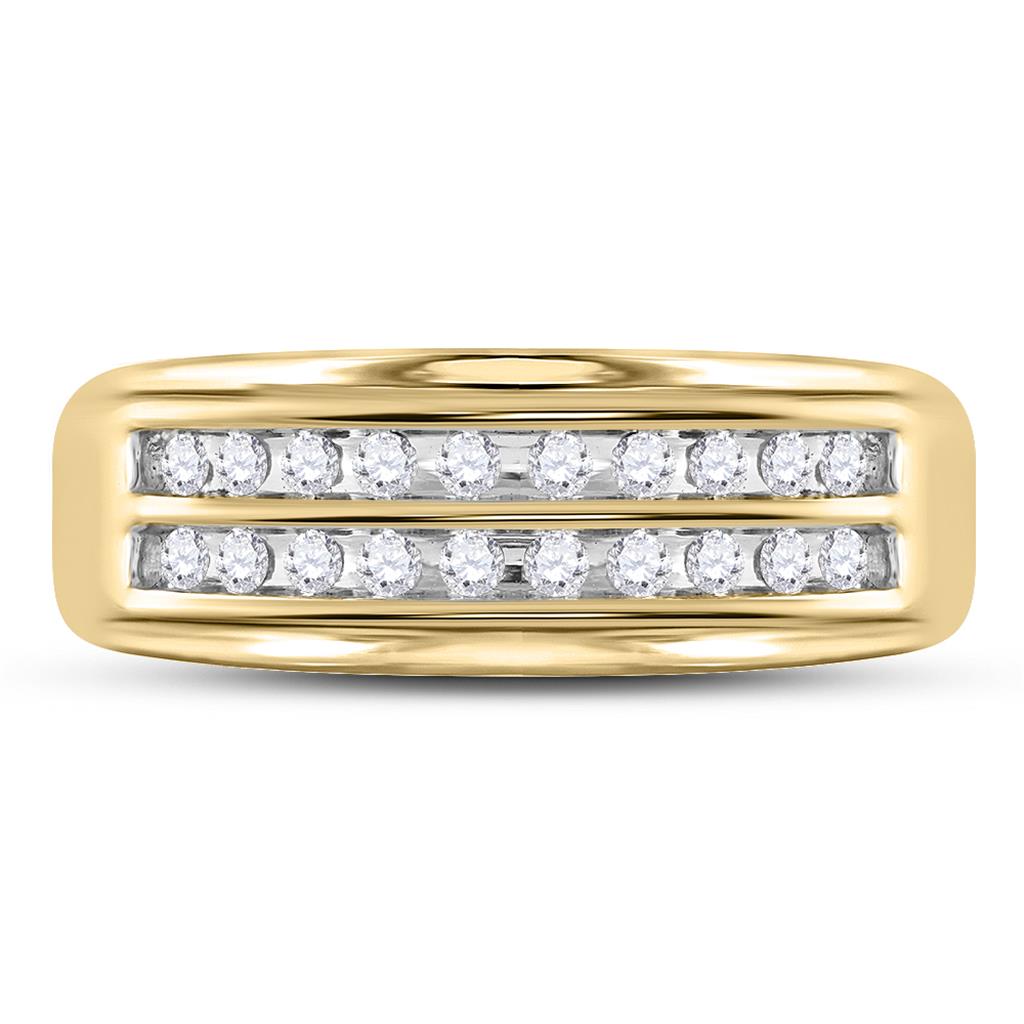 10k Yellow Gold Round Diamond Wedding 2-Row Band Ring 1/4 Cttw