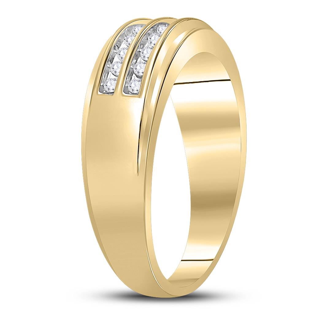 10k Yellow Gold Round Diamond Wedding 2-Row Band Ring 1/4 Cttw