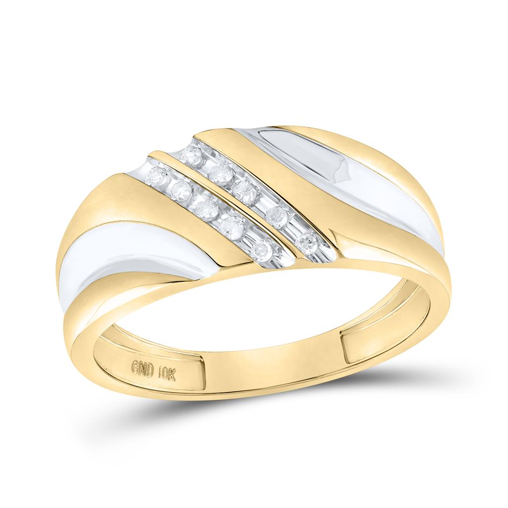 10k Yellow Gold Round Diamond 2-tone Wedding Band 1/8 Cttw