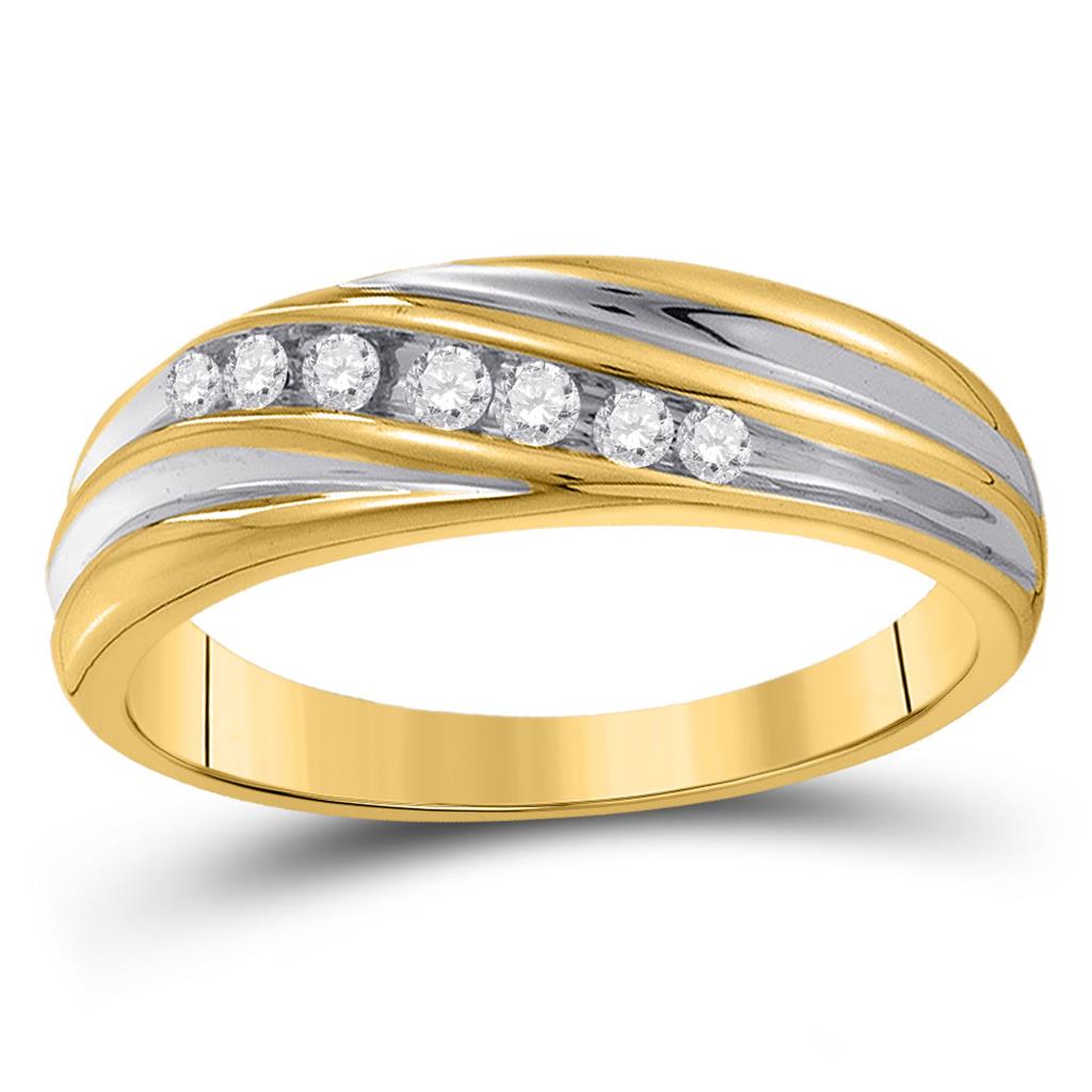 10k Two-tone Gold Round Diamond Wedding Band Ring 1/6 Cttw