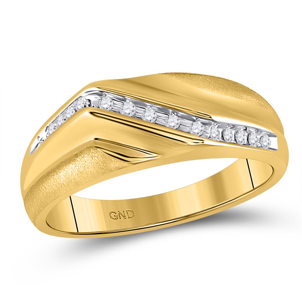 10k Yellow Gold Round Diamond Diagonal Single Row Wedding Band Ring 1/8 Cttw