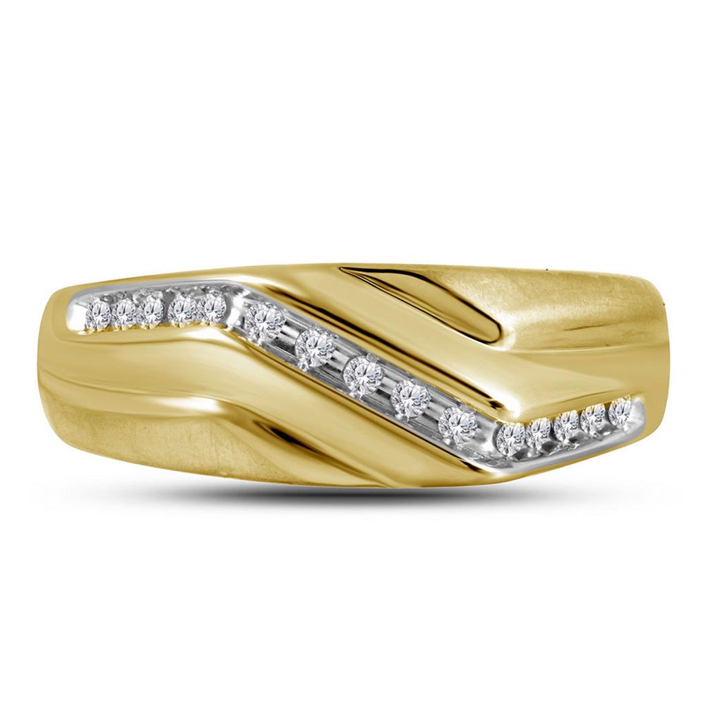 10k Yellow Gold Round Diamond Diagonal Single Row Wedding Band Ring 1/8 Cttw