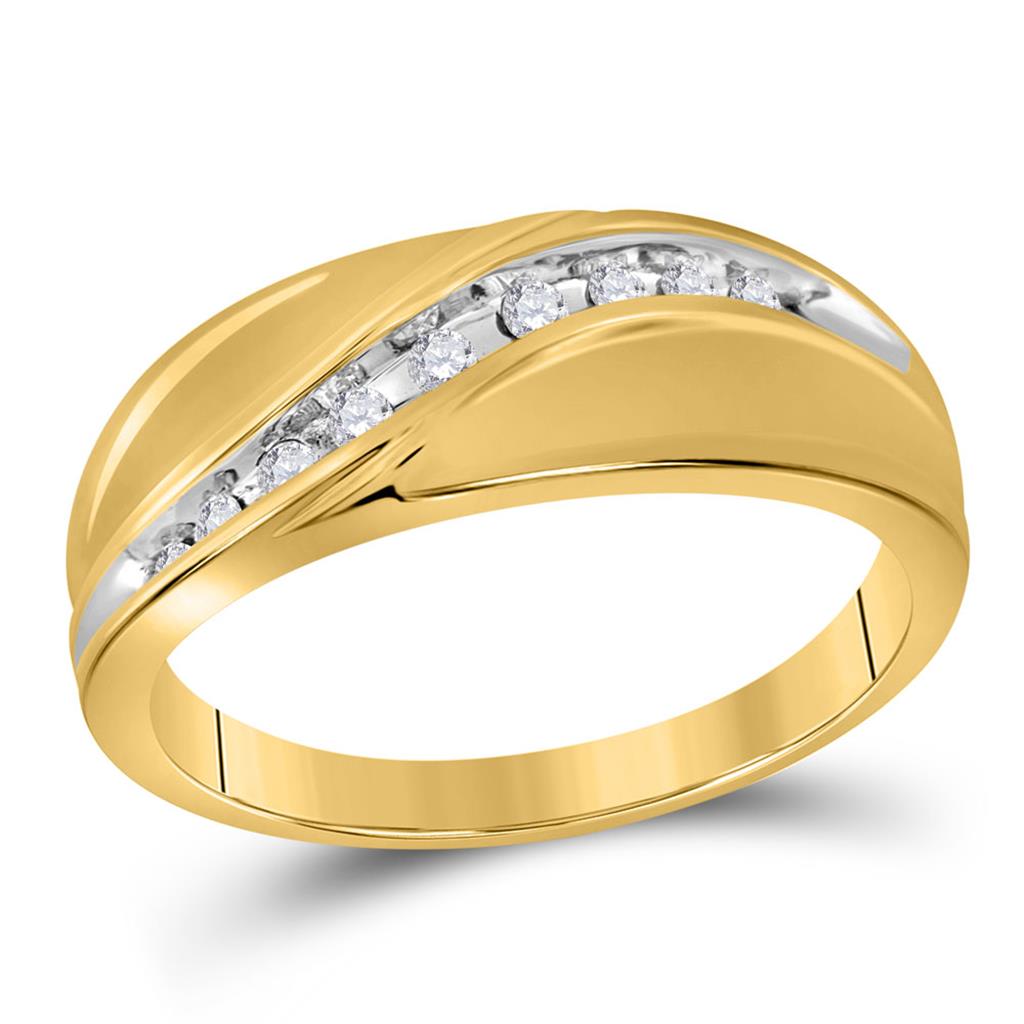 10k Yellow Gold Round Diamond Single Row Band Ring 1/8 Cttw