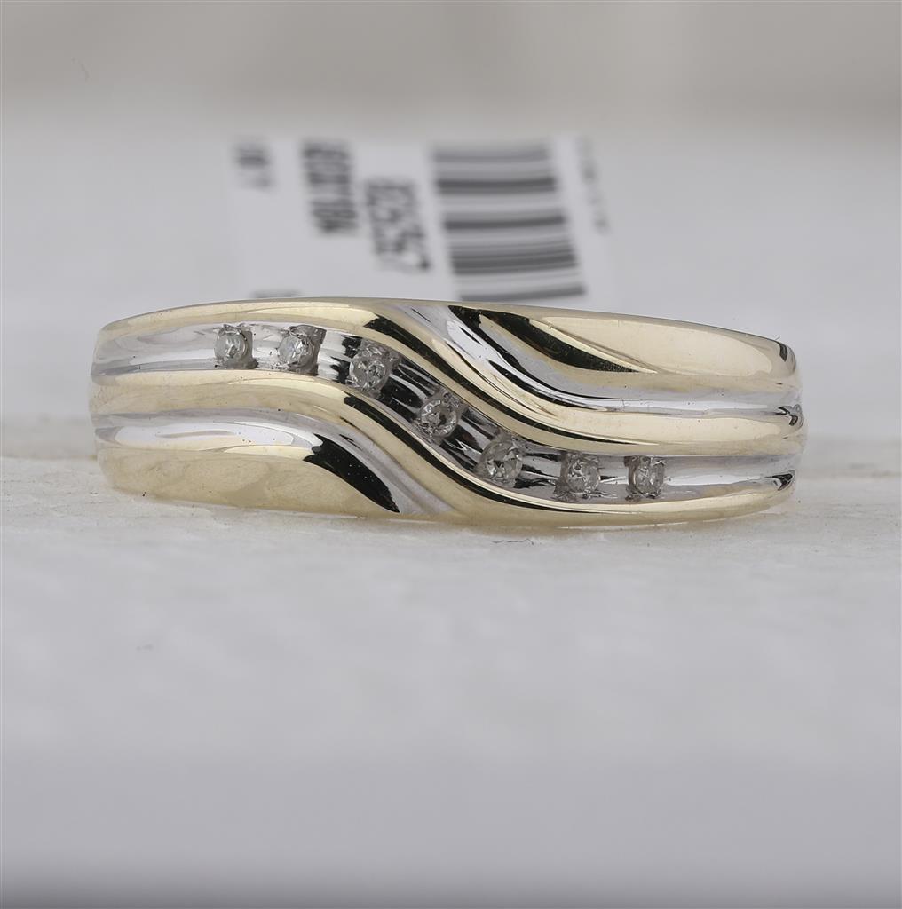 10k Yellow Gold Round Diamond Single Row Two-tone Wedding Band Ring 1/20 Cttw