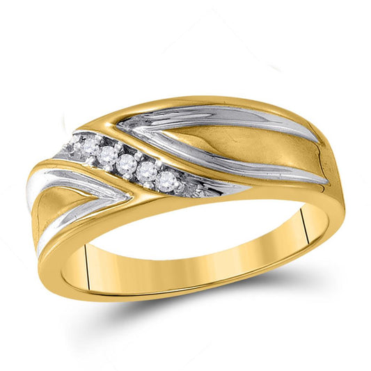 10k Yellow Gold Round Diamond Wedding Diagonal Band Ring 1/10 Cttw