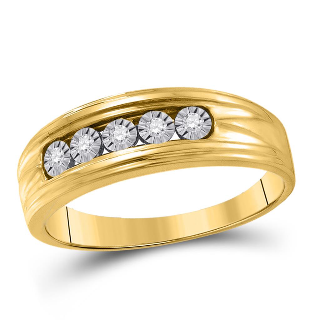 10k Yellow Gold Round Diamond Wedding 5-Stone Band Ring 1/10 Cttw