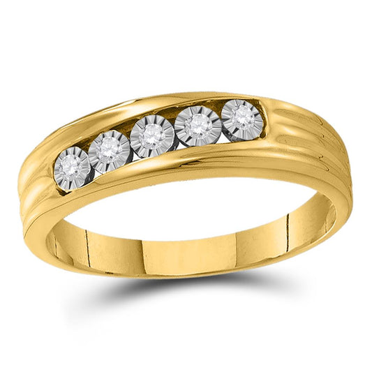 10k Yellow Gold Round Diamond 5-Stone Band Ring 1/10 Cttw