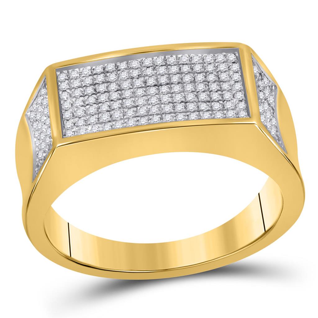 10k Yellow Gold Round Diamond Rectangle Cluster Band Ring 1/3 Cttw