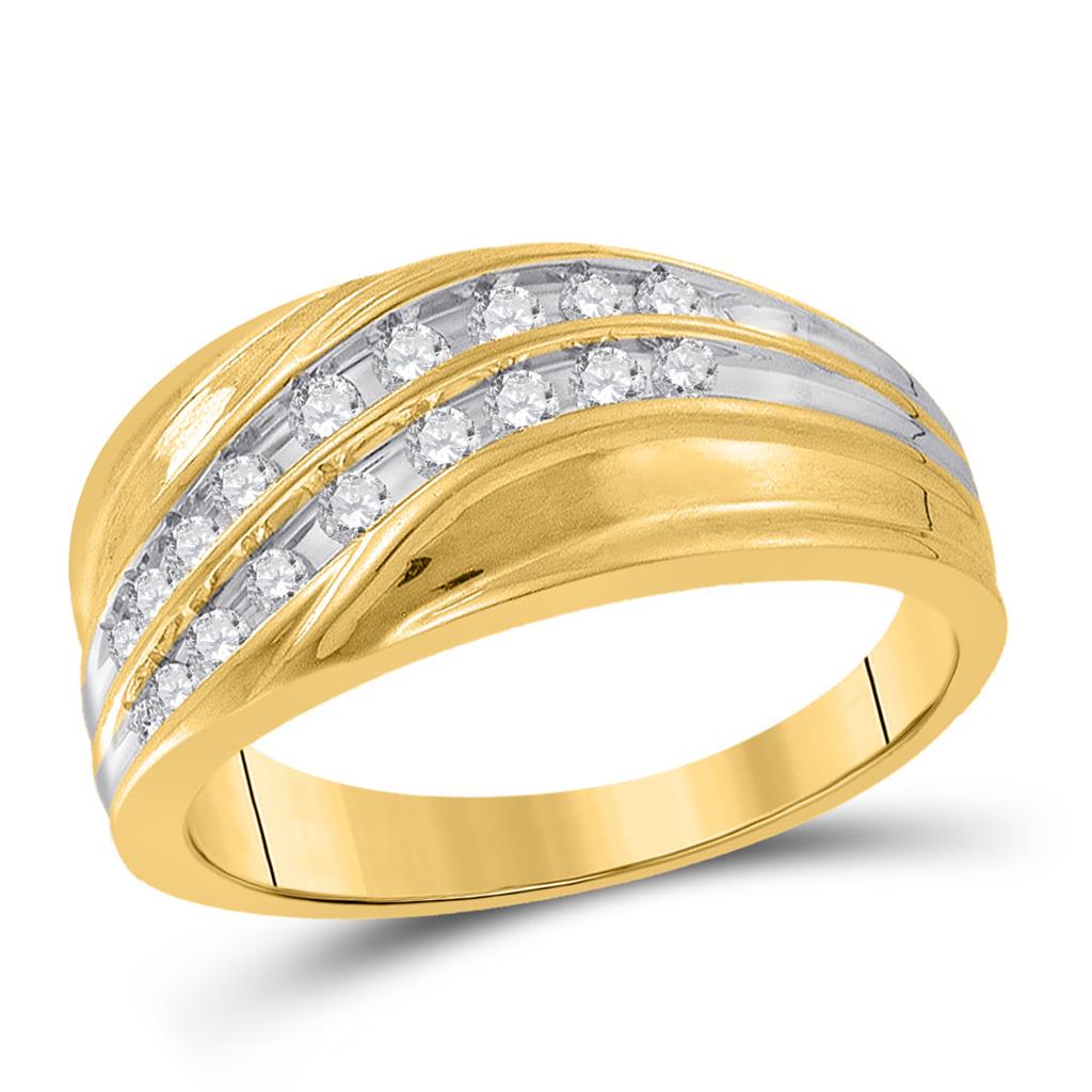 10k Yellow Gold Round Diamond Diagonal Double Row Wedding Band 1/3 Cttw