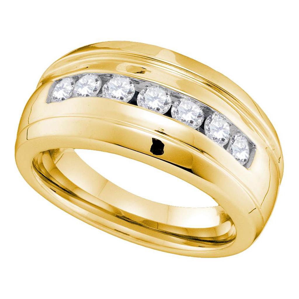 10k Yellow Gold Round Diamond Ridged Wedding Band Ring 3/4 Cttw