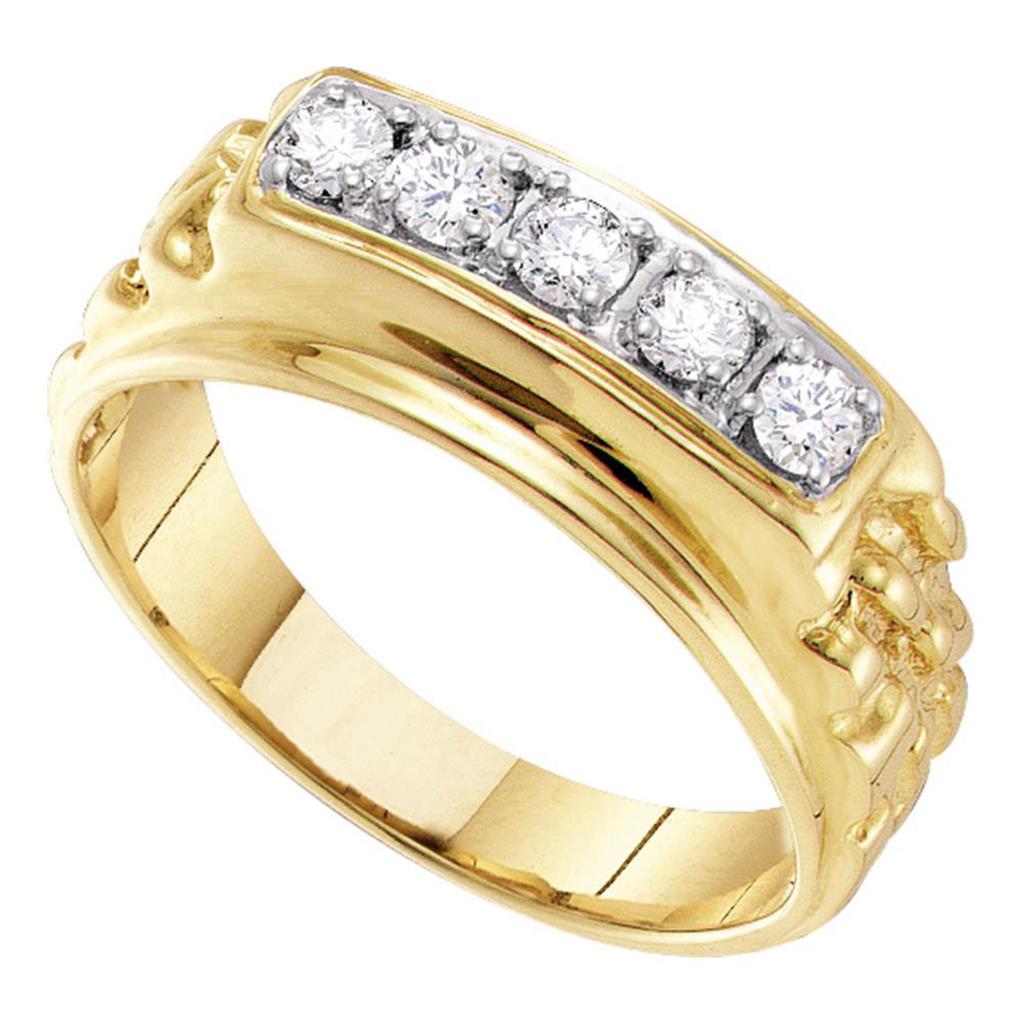 10k Yellow Gold Round Diamond Single Row Nuggest Band Ring 1/2 Cttw