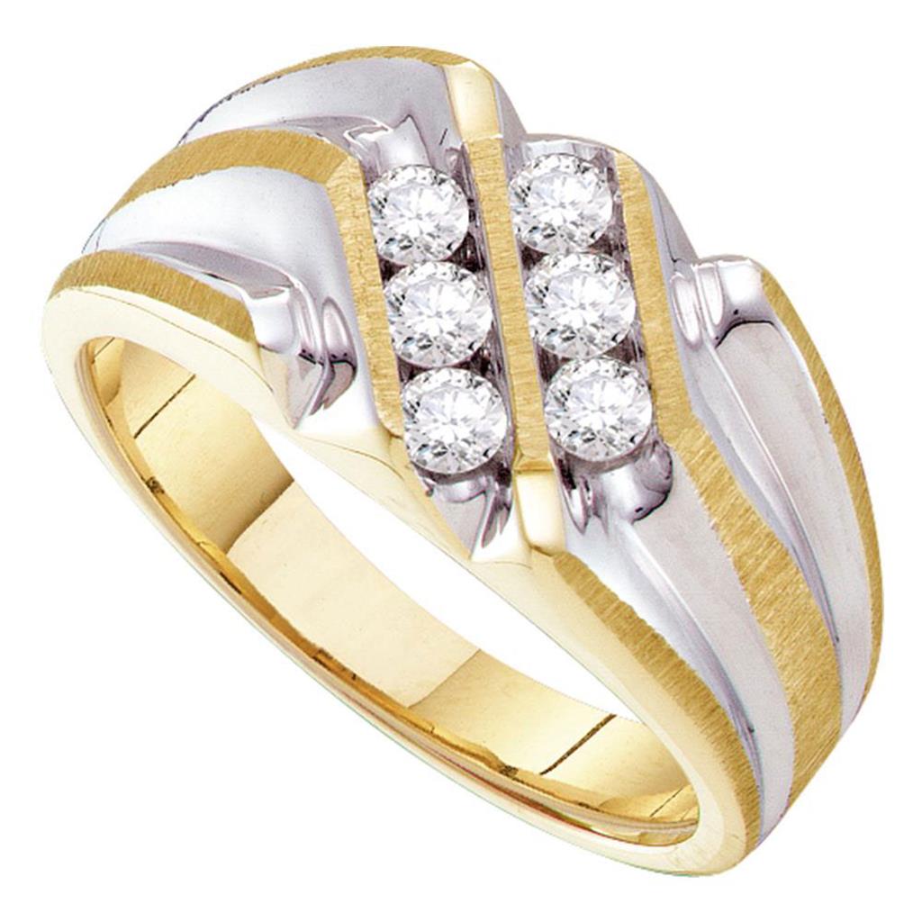 10k Yellow Gold Round Diamond Double Row Two-tone Ridged Band Ring 1/2 Cttw