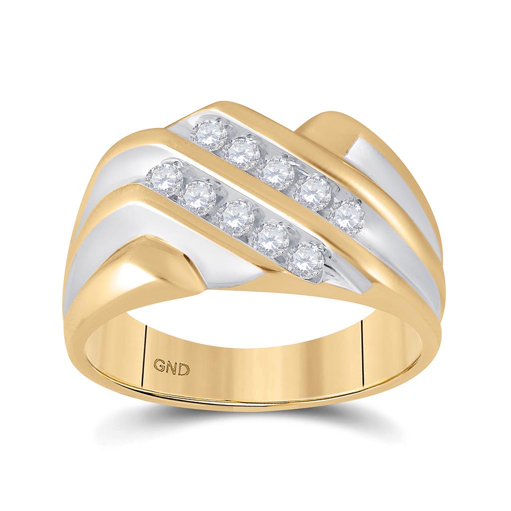 10k Yellow Gold Round Diamond Double Row Band Ring 1/2 Cttw