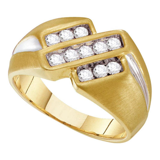 10k Yellow Two-tone Gold Round Diamond Triple Row Band Ring 1/2 Cttw