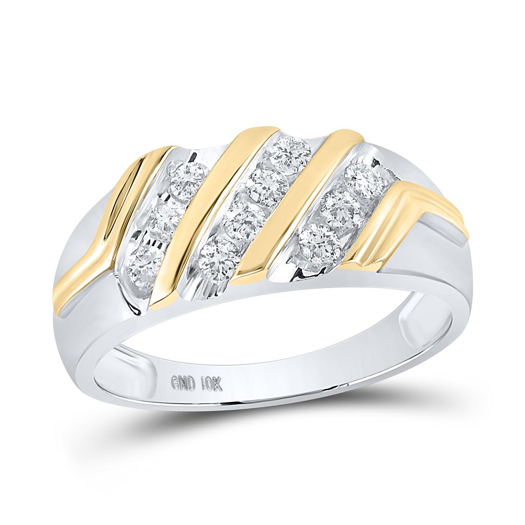 10k Two-tone Gold Round Diamond Wedding Band Ring 1/2 Cttw