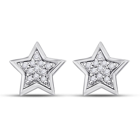 14k White Gold Round Diamond Star Earrings 1/20 Cttw