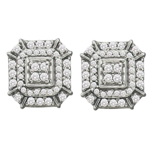 10k Yellow Gold Round Diamond Octagon Frame Geometric Cluster Earrings 1/2 Cttw