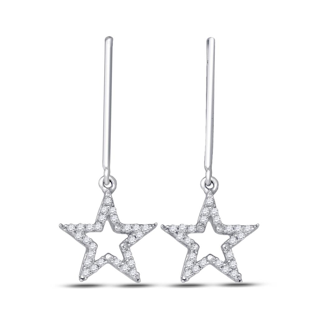 14k White Gold Round Diamond Star Dangle Earrings 1/5 Cttw