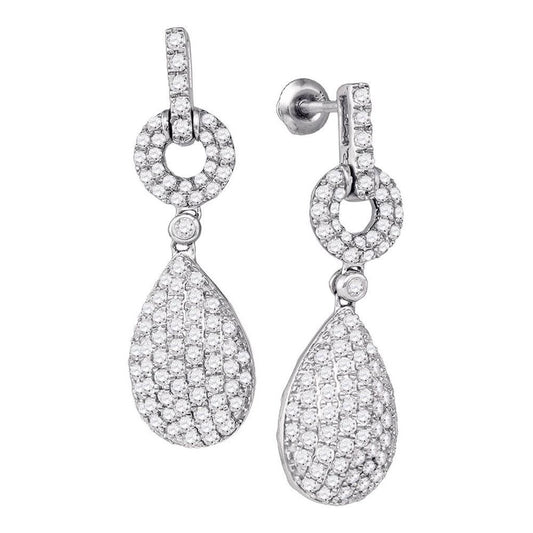 14k White Gold Round Diamond Teardrop Dangle Earrings 2 Cttw