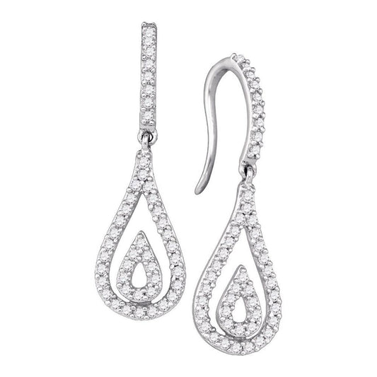 14k White Gold Round Diamond Teardrop Dangle Earrings 1/2 Cttw