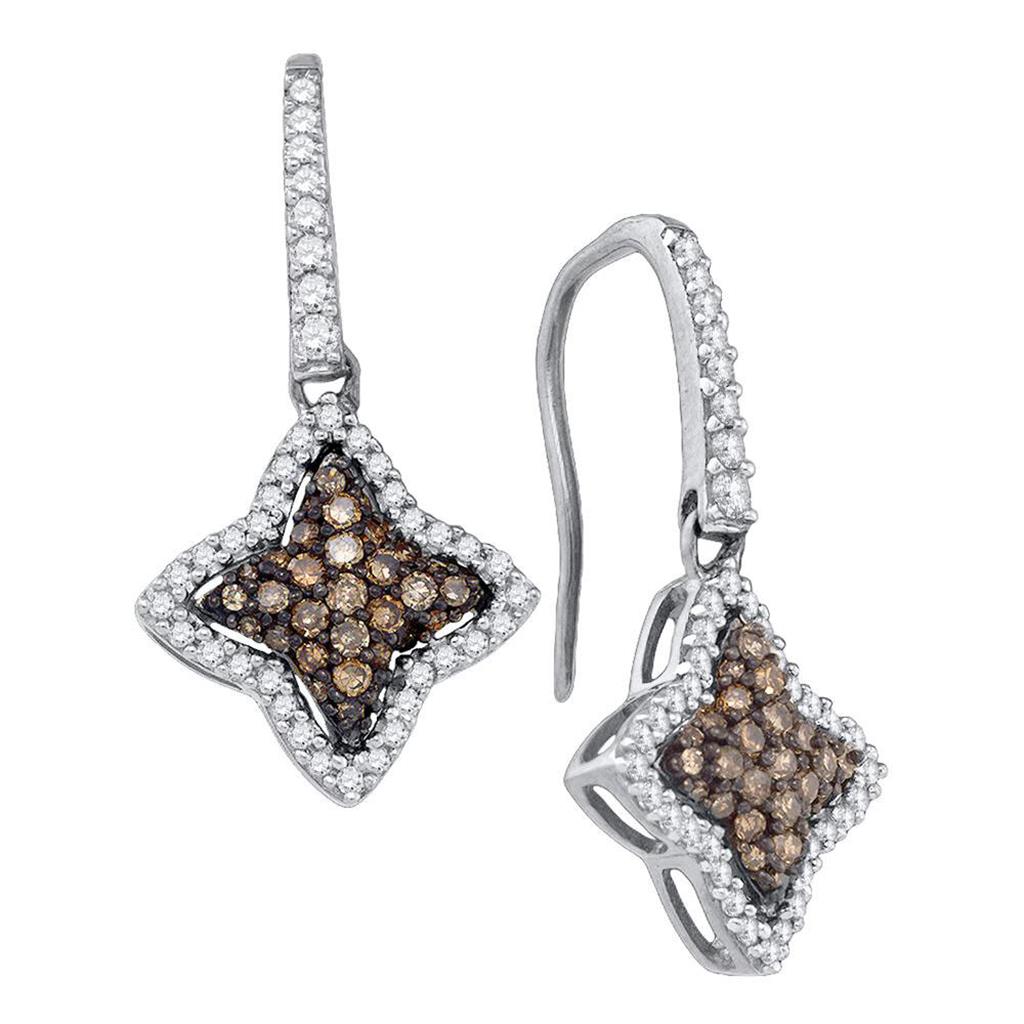 14k White Gold Round Brown Diamond Star Dangle Earrings 5/8 Cttw