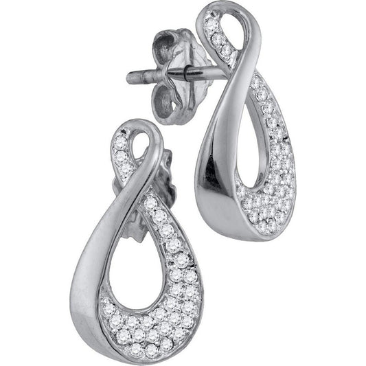 14k White Gold Round Diamond Teardrop Cluster Earrings 1/5 Cttw