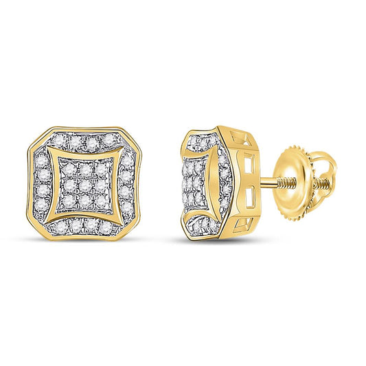 10k Yellow Gold Round Diamond Square Cluster Earrings 1/6 Cttw