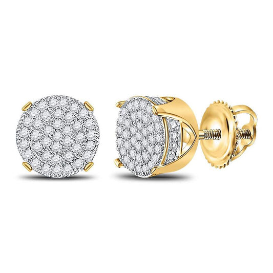 10kt Yellow Gold Round Diamond Circle Cluster Stud Earrings 1/4 Cttw