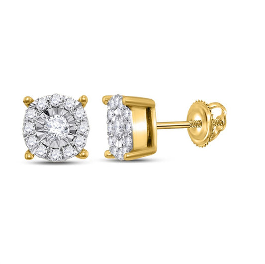 10k Yellow Gold Round Diamond Solitaire Cluster Stud Earrings 1/4 Cttw