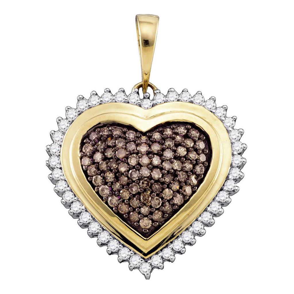 10k Yellow Gold Brown Diamond Heart Cluster Pendant 1 Cttw