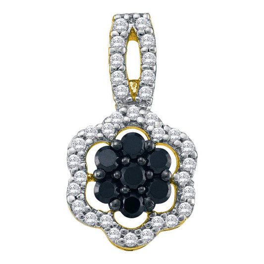 14k White Gold Black Diamond Cluster Pendant 1/3 Cttw