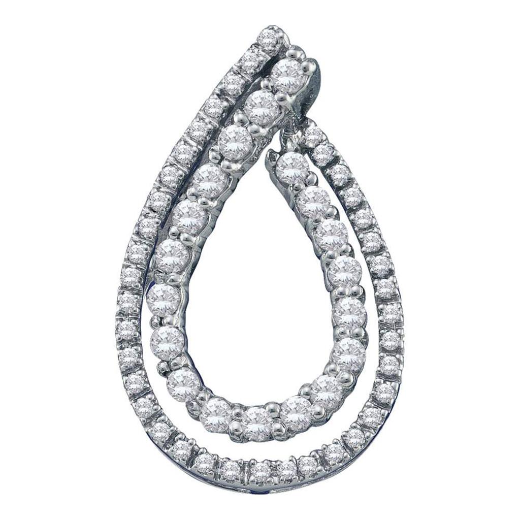 14k White Gold Round Diamond Double Teardrop Pendant 1/2 Cttw