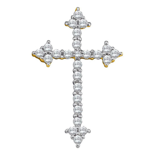 10k Yellow Gold Round Diamond Pointed Cross Crucifix Faith Pendant 1/4 Cttw