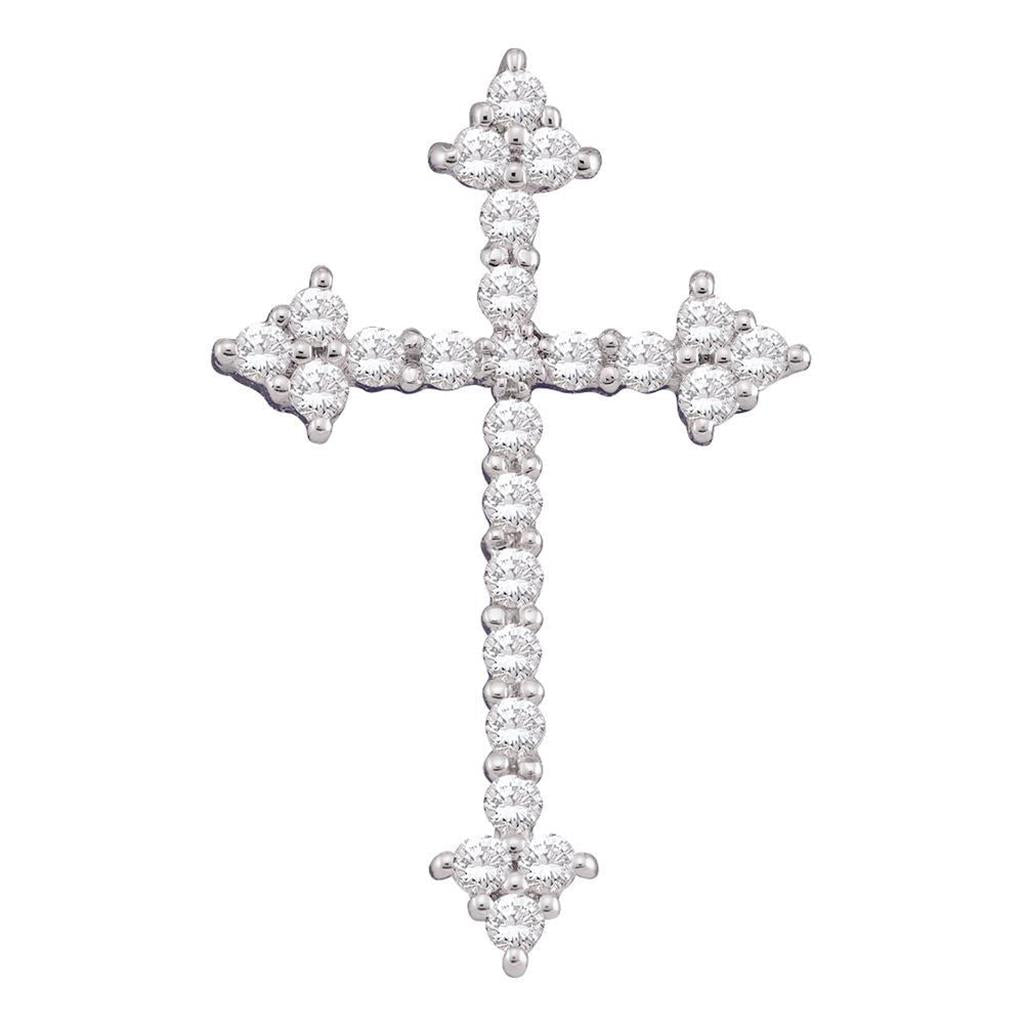 14k White Gold Round Diamond Pointed Cross Crucifix Faith Pendant 1/4 Cttw