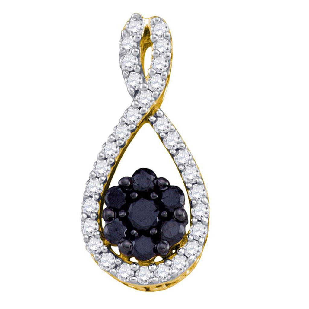 10k Yellow Gold Round Black Diamond Cluster Pendant 3/8 Cttw