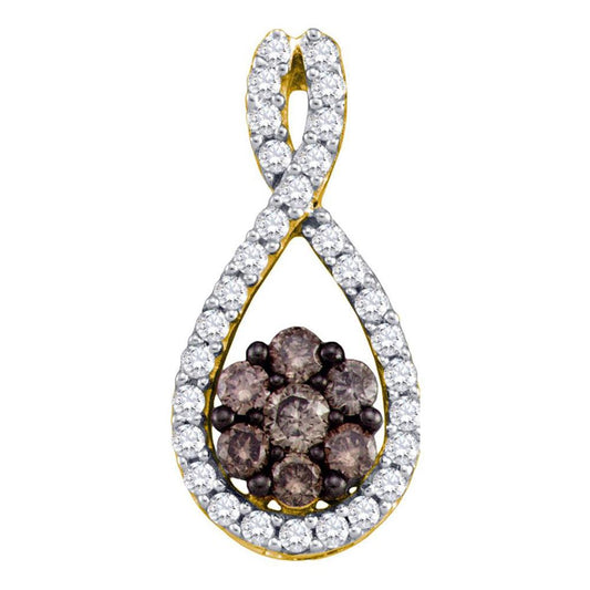 10k Yellow Gold Round Brown Diamond Cluster Pendant 3/8 Cttw