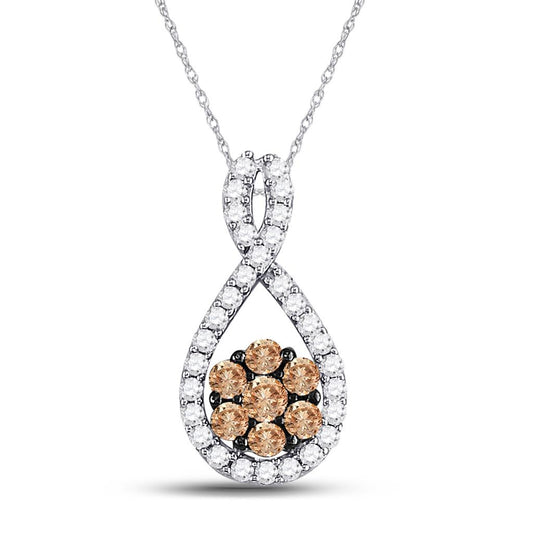 14k White Gold Round Brown Diamond Cluster Pendant 3/8 Cttw