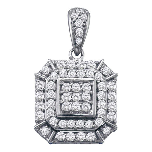 14k White Gold Round Diamond Square Cluster Pendant 1/2 Cttw