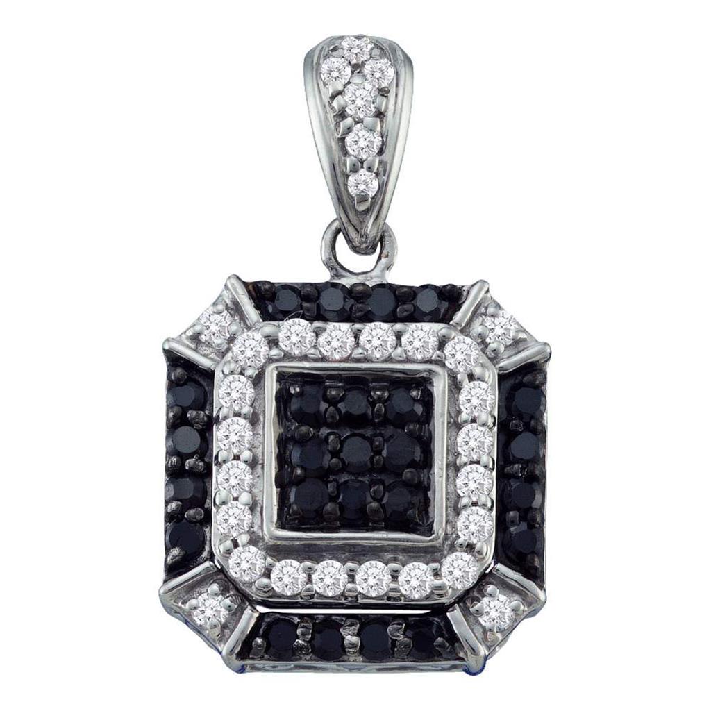 14k White Gold Black Diamond Square Cluster Pendant 1/2 Cttw